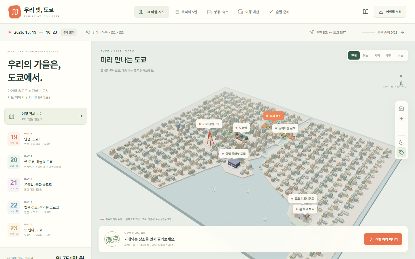 도쿄 가족 여행 실제 화면